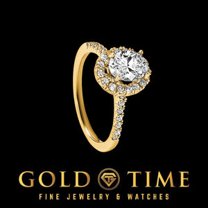 Angled top view of the yellow gold oval halo ring