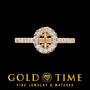 Rose gold oval halo setting shown without its center stone