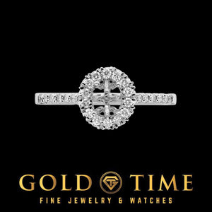 White gold oval halo setting shown without its center stone