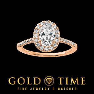 14K rose gold oval halo lab diamond engagement ring