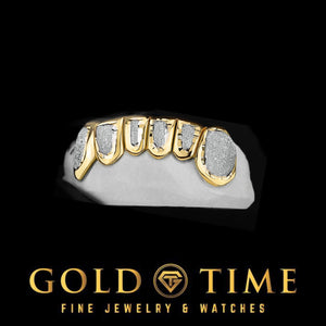 Yellow gold box frames with frosted diamond dust faces, 6 tooth grill