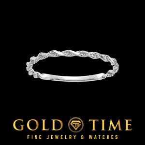 White gold twisted rope ring with a sparkling diamond-cut twist and polished band