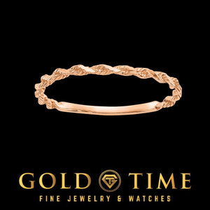 Rose gold twisted rope ring with a diamond-cut rope twist and smooth polished band