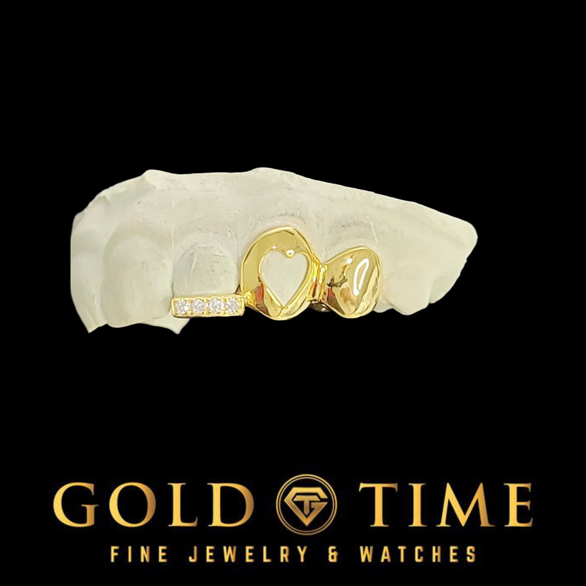 Custom 3-Piece Grillz Set: Solid, Heart Cut Out, Moissanite Tip - Includes Mold Kit