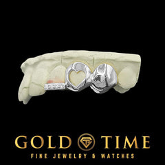 Custom 3-Piece Grillz Set: Solid, Heart Cut Out, Moissanite Tip - Includes Mold Kit