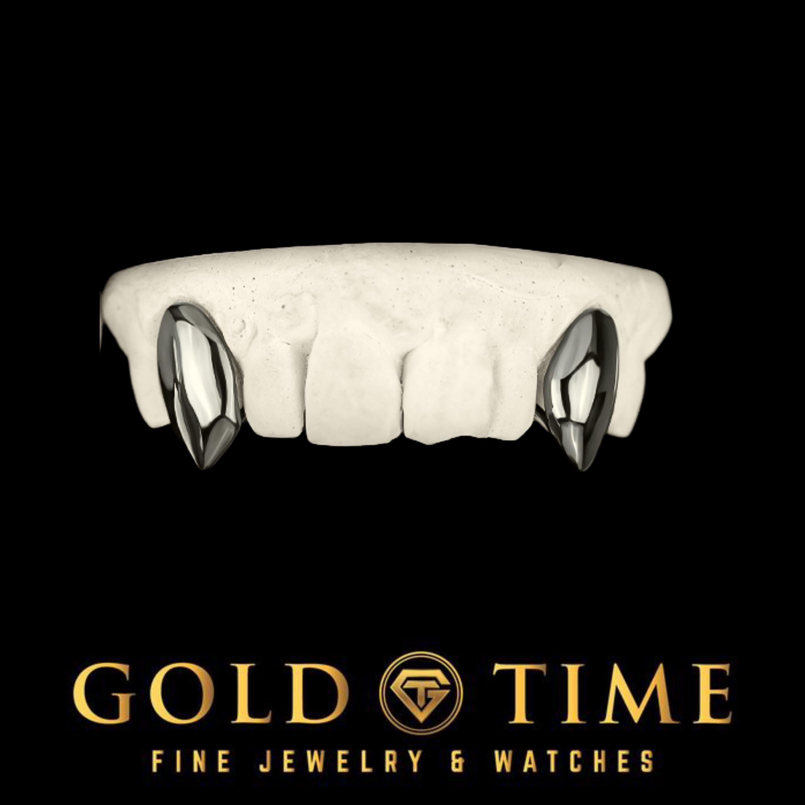 Custom Black Fangs Grillz  2 Piece Solid Canine Caps - Personalized Handmade Teeth Grill - Gold, Silver, 10K & 14K Options