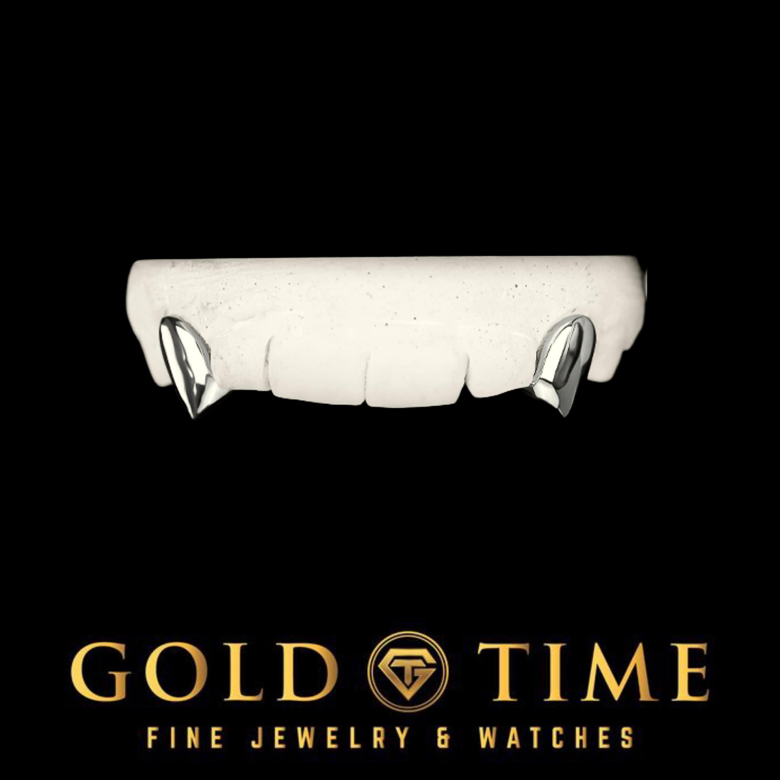 Custom Black Fangs Grillz  2 Piece Solid Canine Caps - Personalized Handmade Teeth Grill - Gold, Silver, 10K & 14K Options