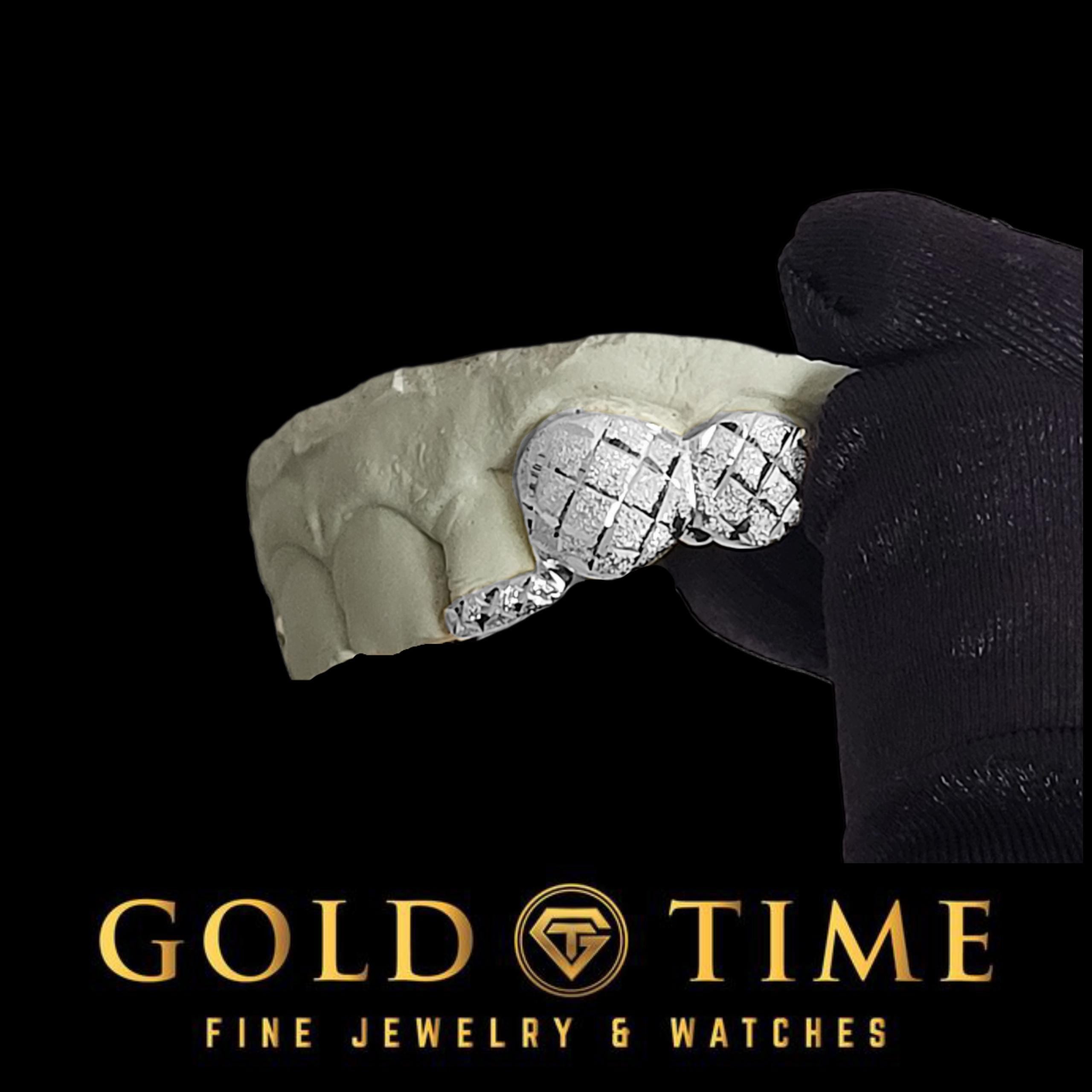 Custom 3-Piece Gold Grillz with Diamond-Cut and Trillion Dust - Handmade Personalized Grill - Solid Gold & Silver Options