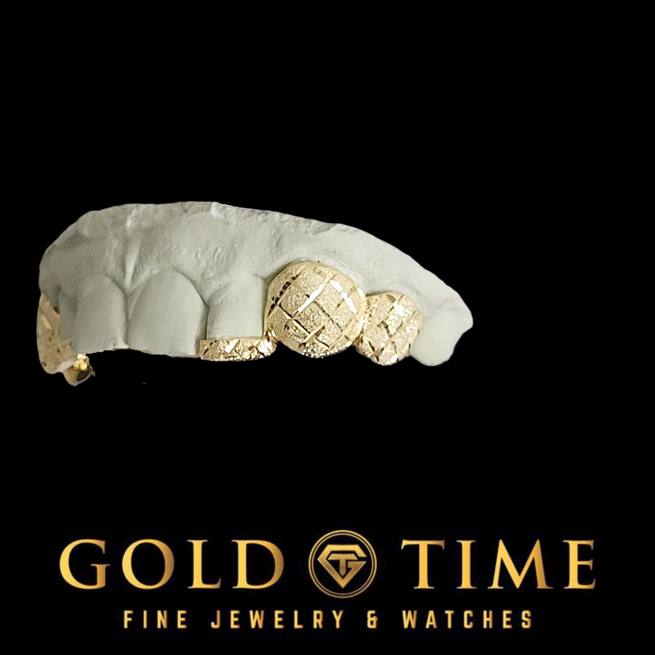 Custom 3-Piece Gold Grillz with Diamond-Cut and Trillion Dust - Handmade Personalized Grill - Solid Gold & Silver Options