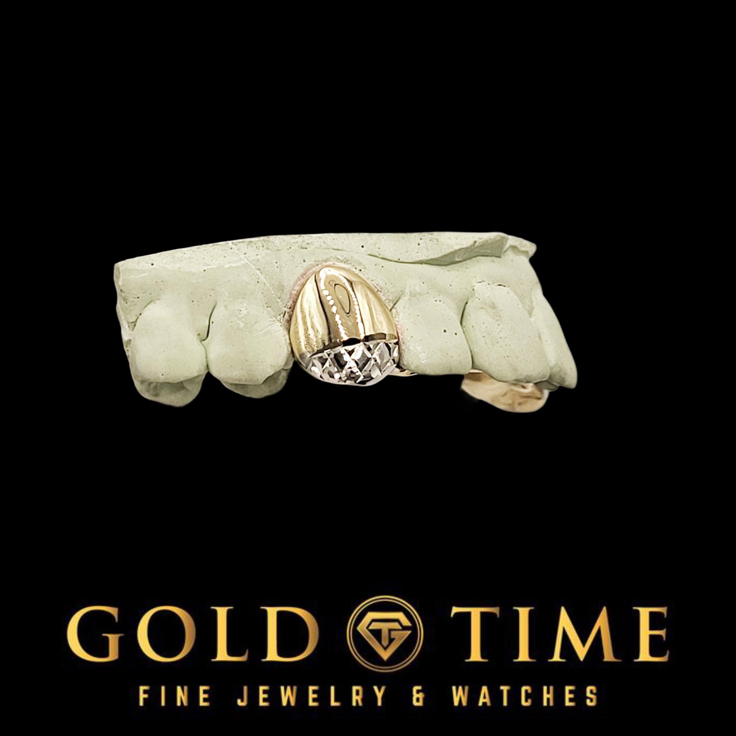 Custom 2-Piece Solid with Trillion Tip Canines  Two Tone Silver or Gold