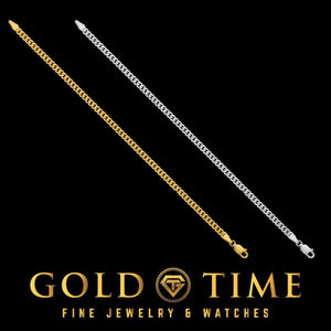 Full length yellow gold and white gold Miami Cuban chains shown side by side