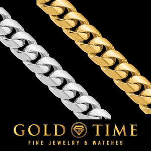 Macro view of white gold and yellow gold Miami Cuban links