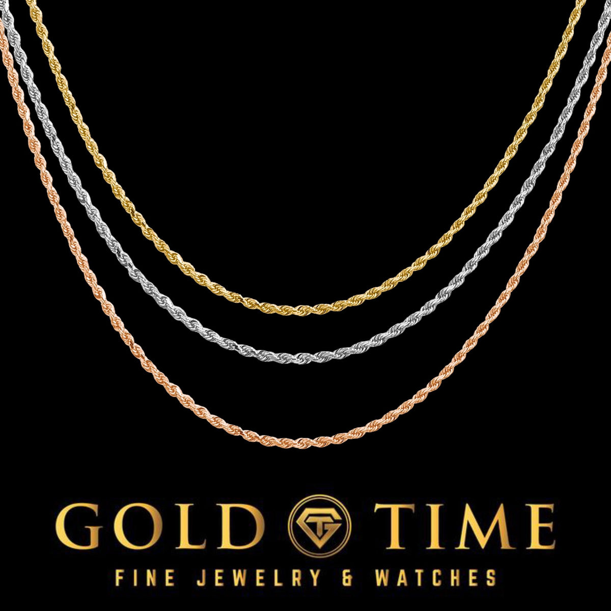 Solid Gold Rope Chain 1.5mm for Men & Women, 10k or 14k Yellow White Rose Gold, Polished Diamond-Cut Necklace or Bracelet