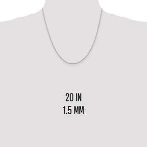 White gold 1.5mm rope chain shown at 20 inches on a neck form