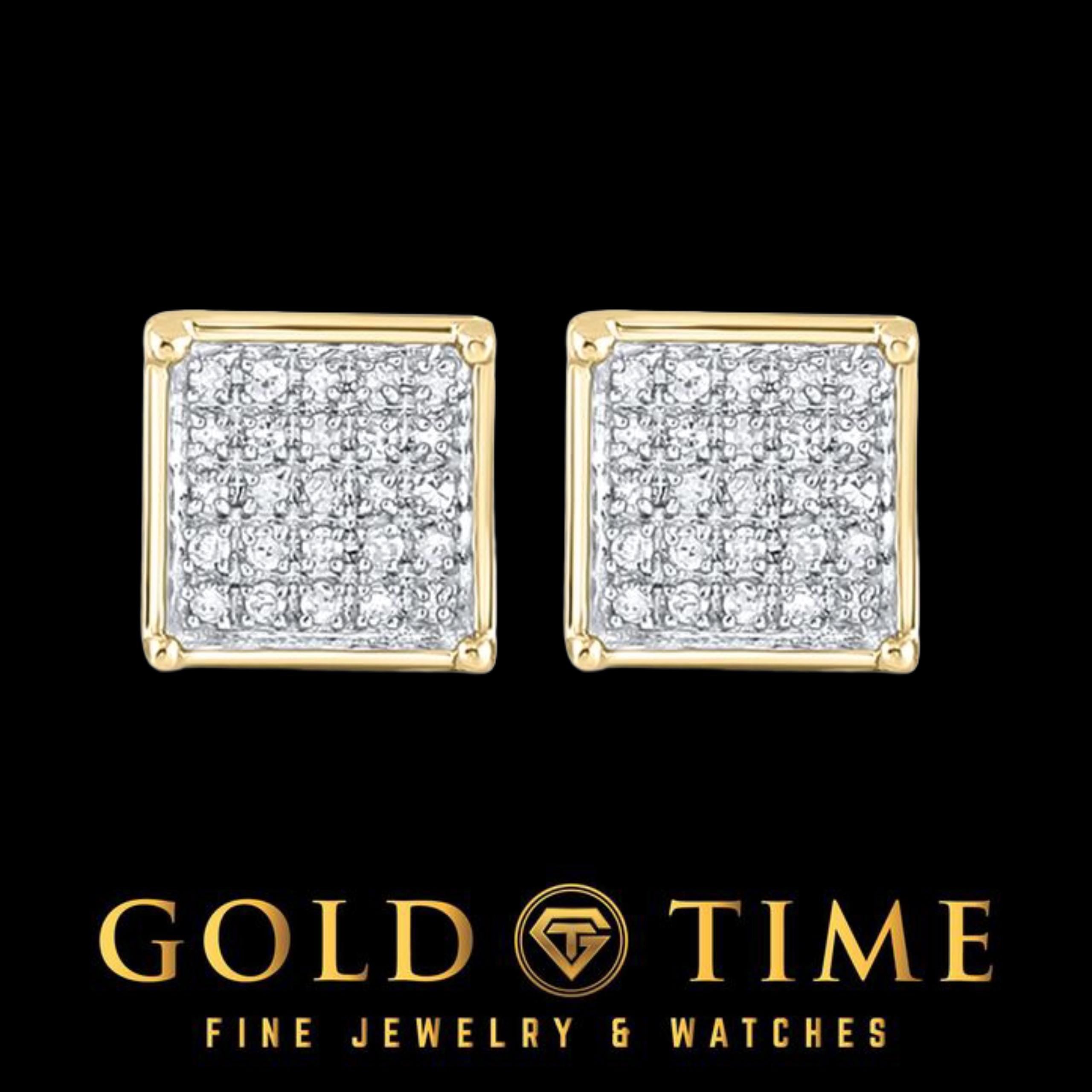 Gold Diamond Square Cluster Earrings | 10k 14k Yellow or White Gold Studs | Natural Diamond Screw Back Earrings | Fine Jewelry Gift