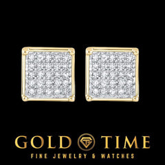 Gold Diamond Square Cluster Earrings | 10k 14k Yellow or White Gold Studs | Natural Diamond Screw Back Earrings | Fine Jewelry Gift