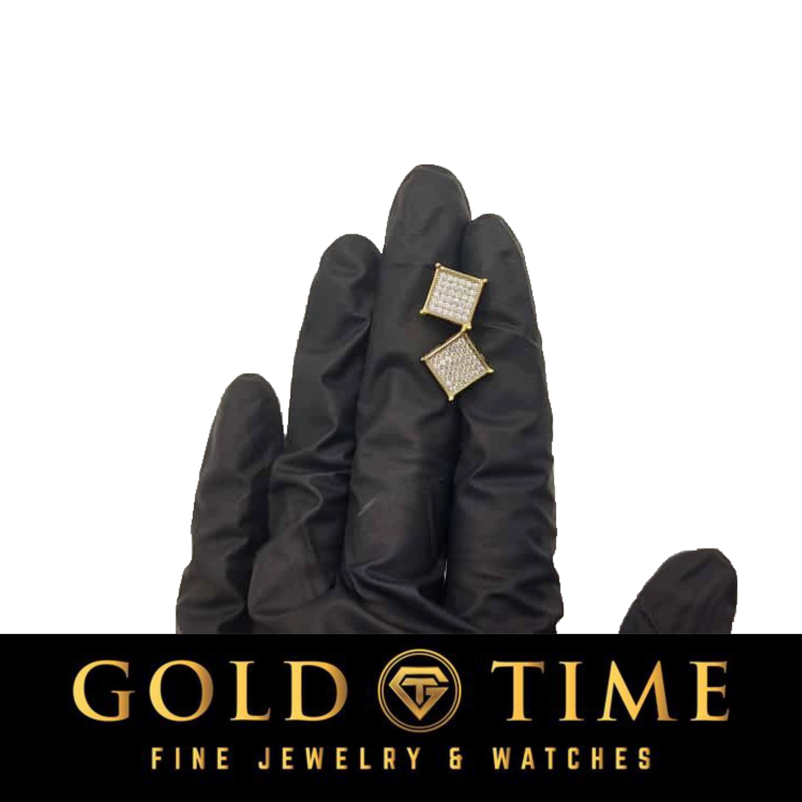 Gold Diamond Square Cluster Earrings | 10k 14k Yellow or White Gold Studs | Natural Diamond Screw Back Earrings | Fine Jewelry Gift