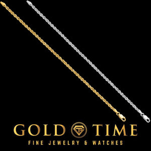 Yellow gold and white gold 3mm rope chains laid side by side