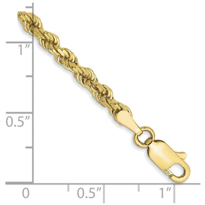 3mm gold rope chain and clasp measured against a ruler