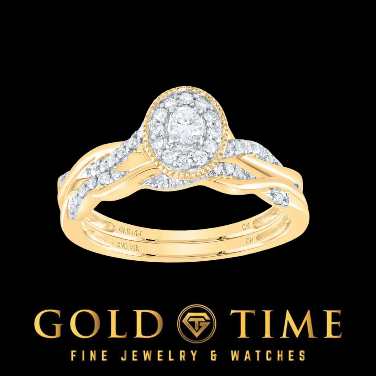 14K Gold Oval Halo Diamond Bridal Set | .33 CTW Natural Diamond Engagement Ring & Wedding Band | Yellow, White, or Rose Gold