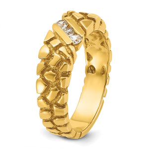 Upright angled view of the 14k gold nugget diamond ring showing band depth and texture