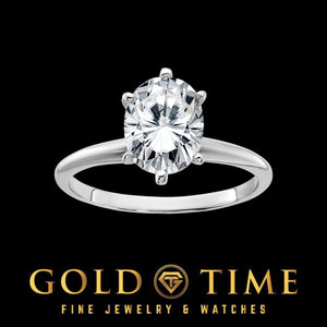 14K white gold solitaire engagement ring with a 2.1 carat oval moissanite
