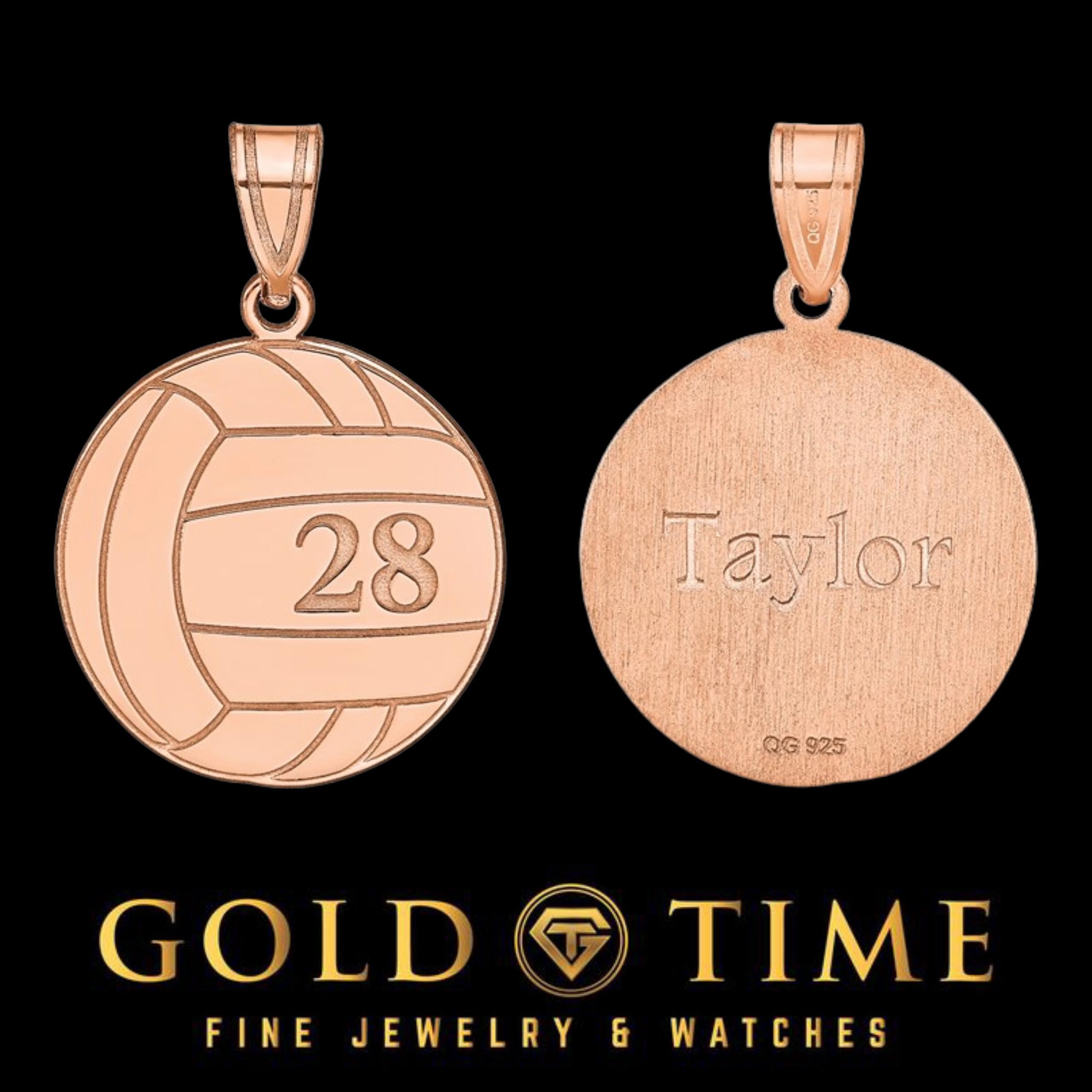Personalized Volleyball Pendant with Number and Name - Gold or Silver Sports Necklace