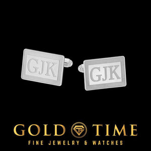 Sterling silver rectangle monogram cuff links with initials GJK