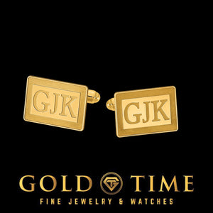 Yellow gold rectangle monogram cuff links with initials GJK