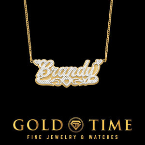 Two-tone gold Brandy 3D diamond name necklace on a chain