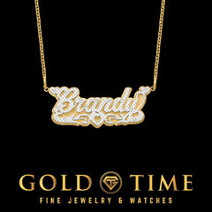 Custom 3D Diamond Name Necklace Double Layer | 10k 14k Gold Personalized Two-Tone Heart Nameplate | Custom Name Jewelry Gift for Her
