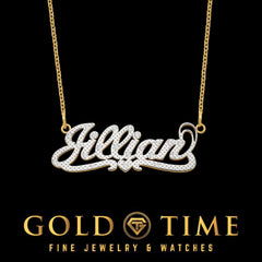 Two Tone 3D Name Necklace with Diamonds | Custom Double Layer Gold Nameplate Heart Necklace | Personalized Heart Name Jewelry Gift for Her