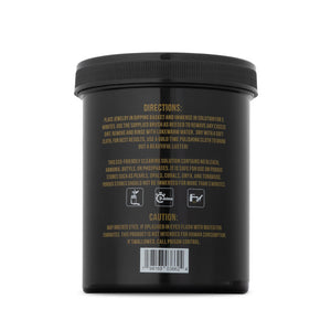 Back label of the Gold Time jewelry cleaner jar with directions and caution text