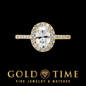 Top view of the yellow gold oval halo lab diamond ring