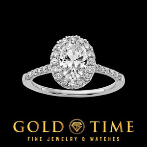 14K white gold oval halo lab diamond engagement ring