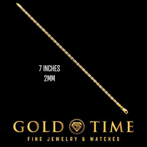 7 inch 2mm 14k gold Valentino bracelet shown full length