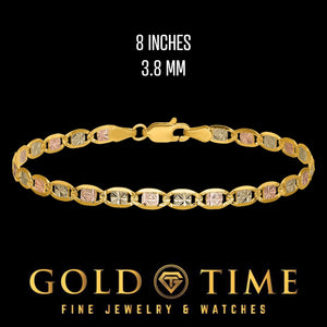 8 inch 3.8mm 14k gold Valentino bracelet shown full length with clasp
