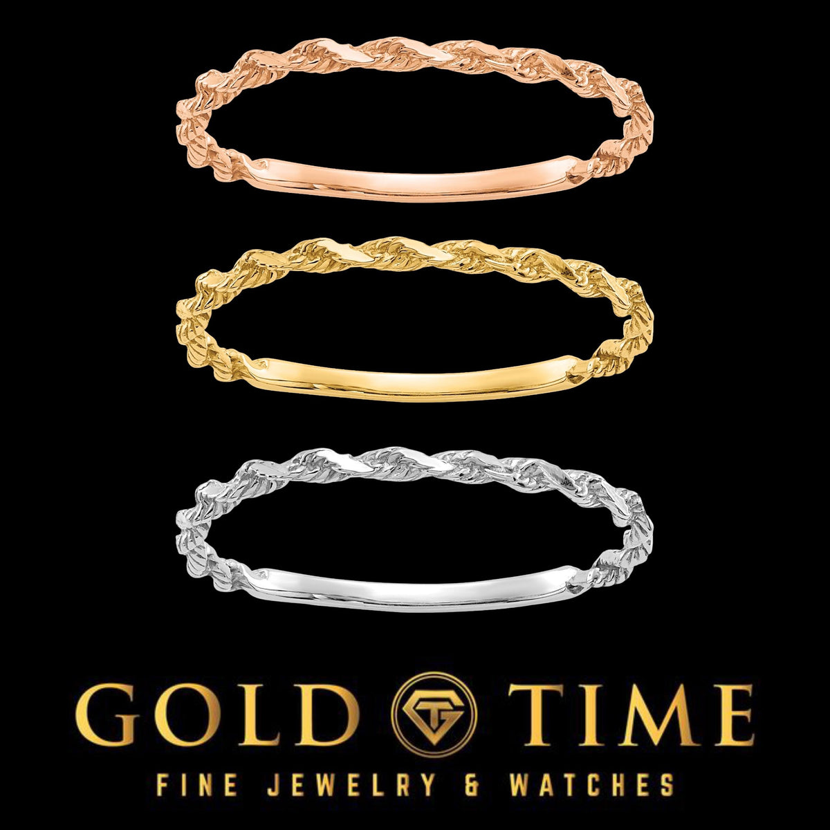 Gold Diamond-Cut Twisted Rope Wedding Band Ring  - 10k, 14k