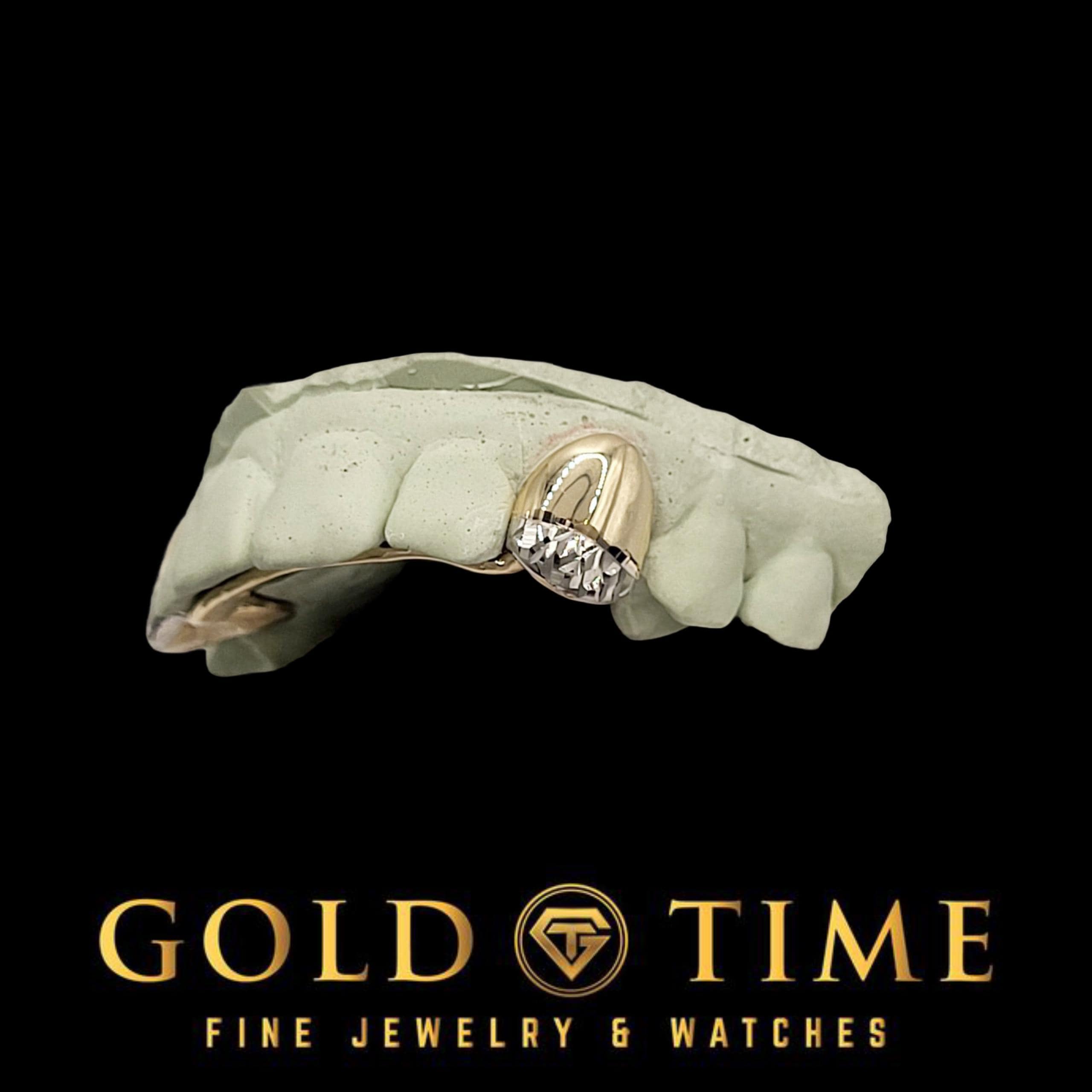 Custom 2-Piece Solid with Trillion Tip Canines  Two Tone Silver or Gold