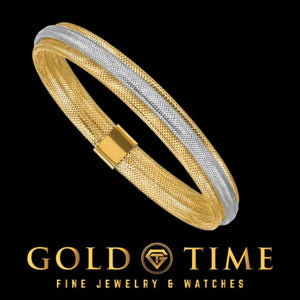 Two-tone mesh bracelet worn on wrist