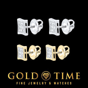 Two pairs of 5mm 10K gold diamond kite square stud earrings, yellow and white gold