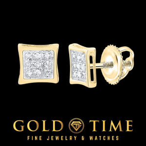 10K yellow gold 5mm diamond kite square stud earrings with pave diamonds and screw back