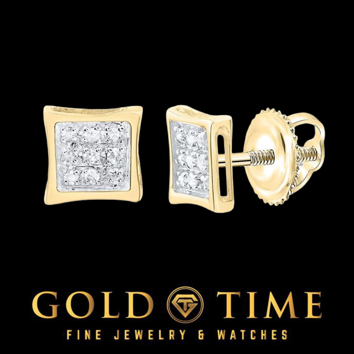 10K Gold and Diamond Kite Square Earrings