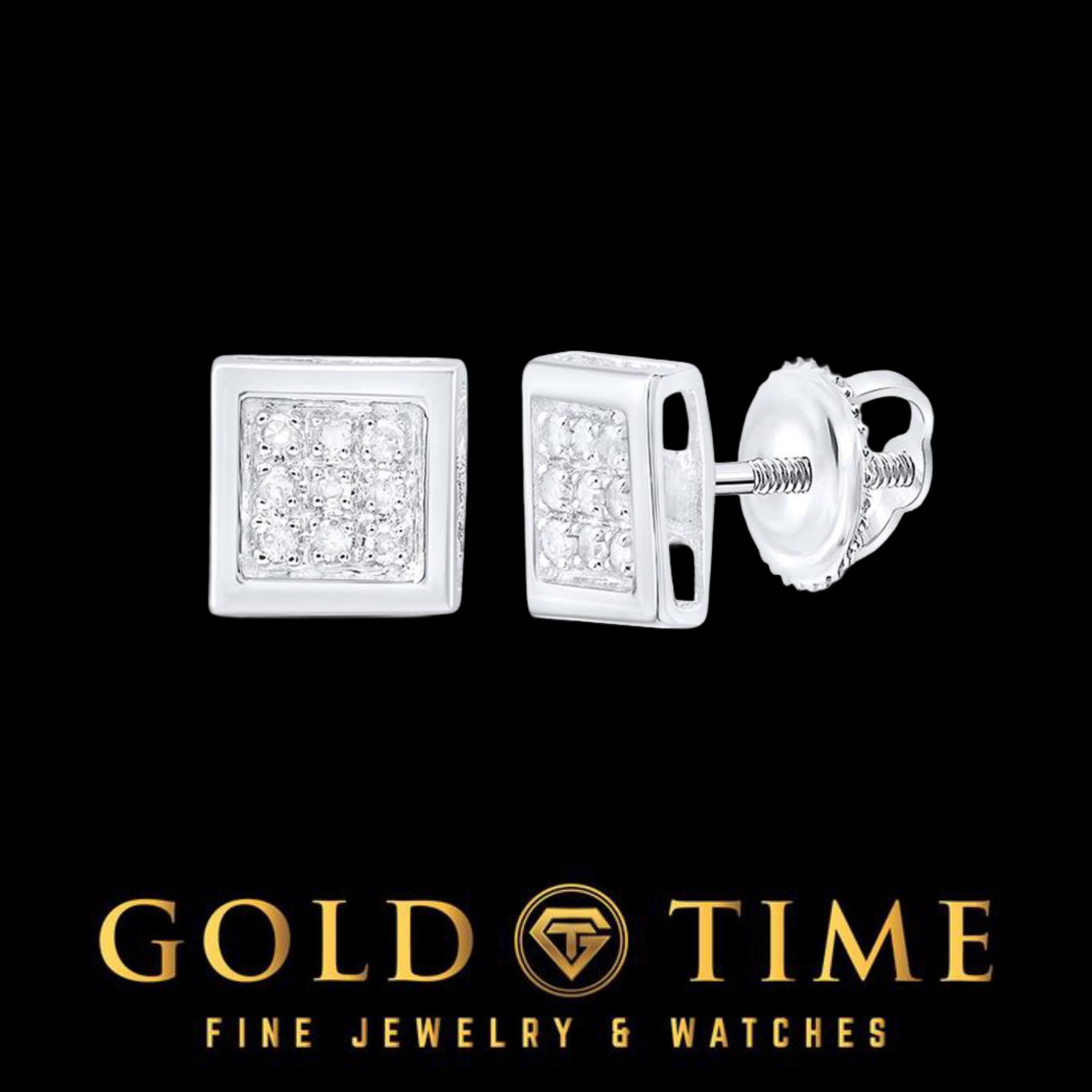 10K Gold and Diamond Square Screw Back Earrings - 1/20 CT, 5mm