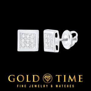 White gold square pave diamond stud earrings with screw back posts
