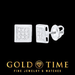 10K Gold and Diamond Square Screw Back Earrings - 1/20 CT, 5mm