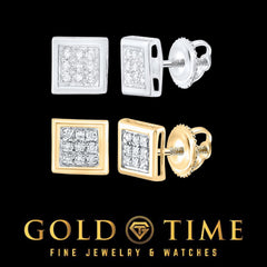 10K Gold and Diamond Square Screw Back Earrings - 1/20 CT, 5mm