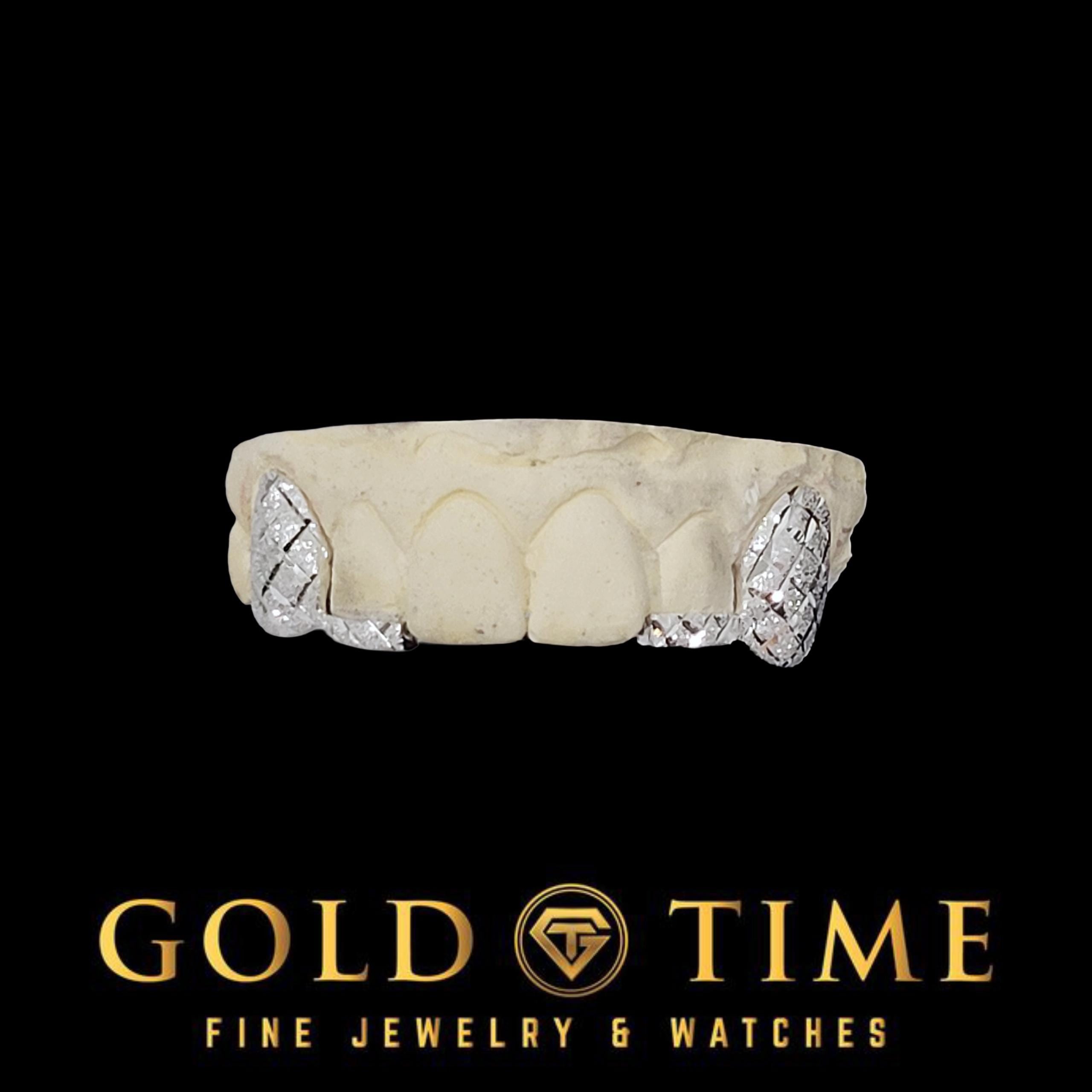 4-Piece Custom Grillz  Trillion Diamond-Cut with Diamond Dust Canines & Incisor Tips