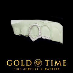 Custom Double Cap Grillz with Moissanite Open Face Fang & Tip