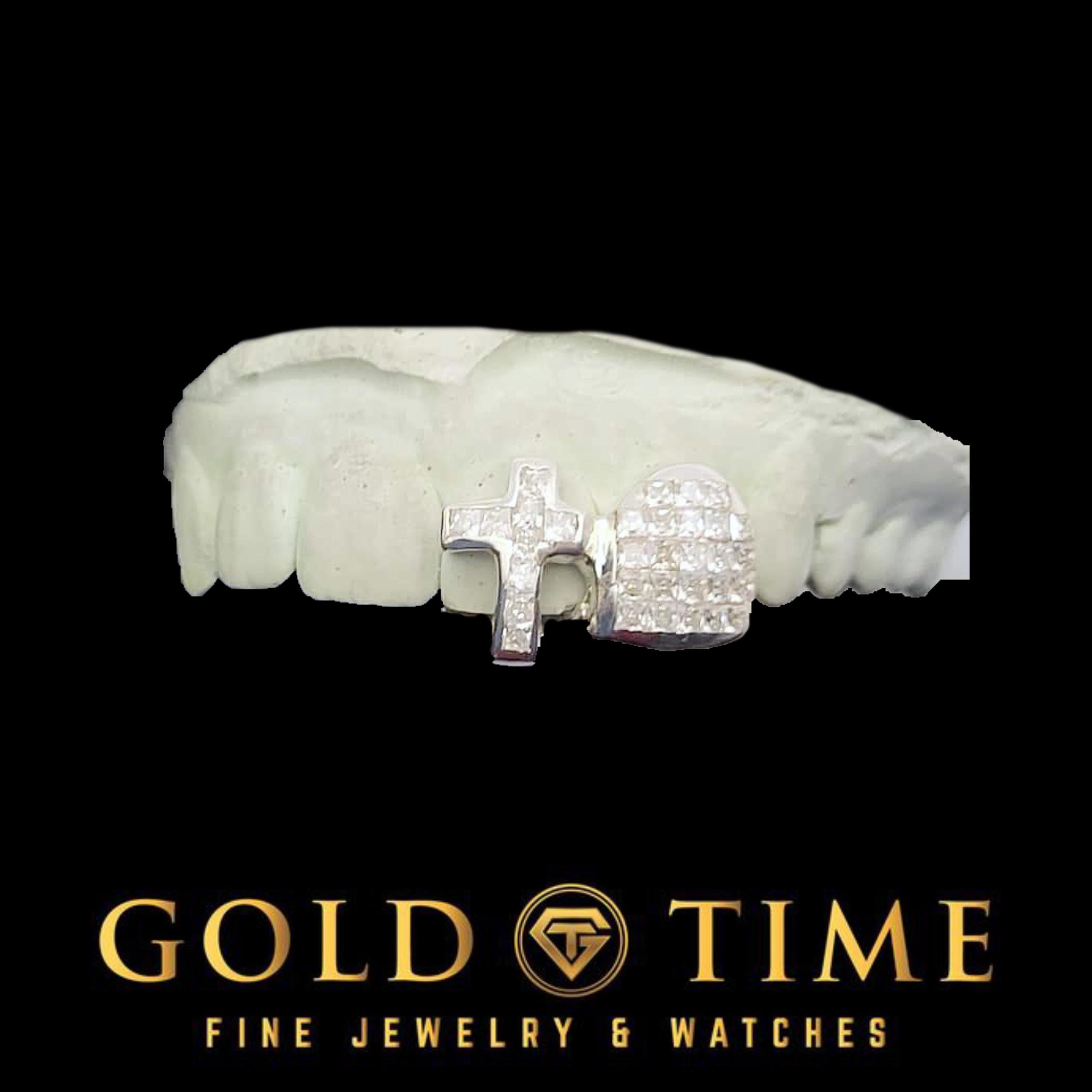 Custom Double Cap Grillz with Invisible-Set Moissanite Cross